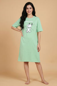 Zivame Peanuts Knit Cotton Loungewear Dress - Quiet Green — thumbnail 4